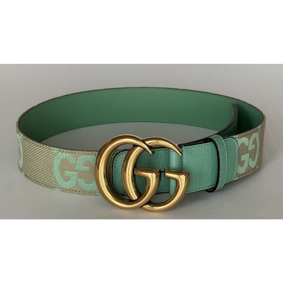 Gucci Women\'s GG Marmont Wide Belt Green Canvas/Leather 75/30 Italy 400593 NWT main image 13